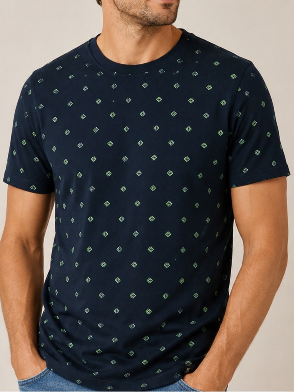 Scotch & Soda Printed T Shirt Mens XL Navy Blue Geometric Stretch Tee